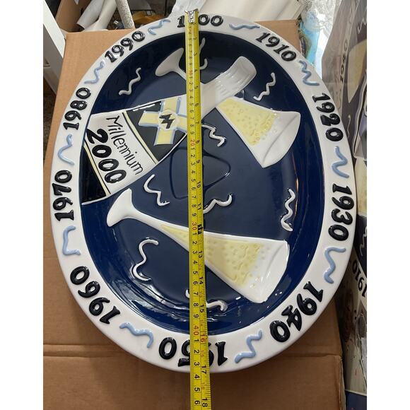 1998 Vintage Ceramic 2000 CHIP & DIP Millennium Party Tray& Bowl, Clay Art NIB - Picture 4 of 10